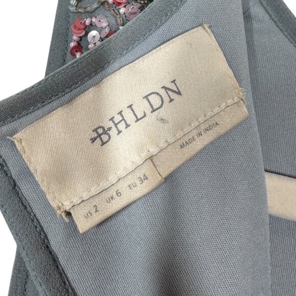 Anthropologie BHLDN Zelma Floral Beaded Embellished Dress 2 Blue Pink Short - Picture 8 of 9